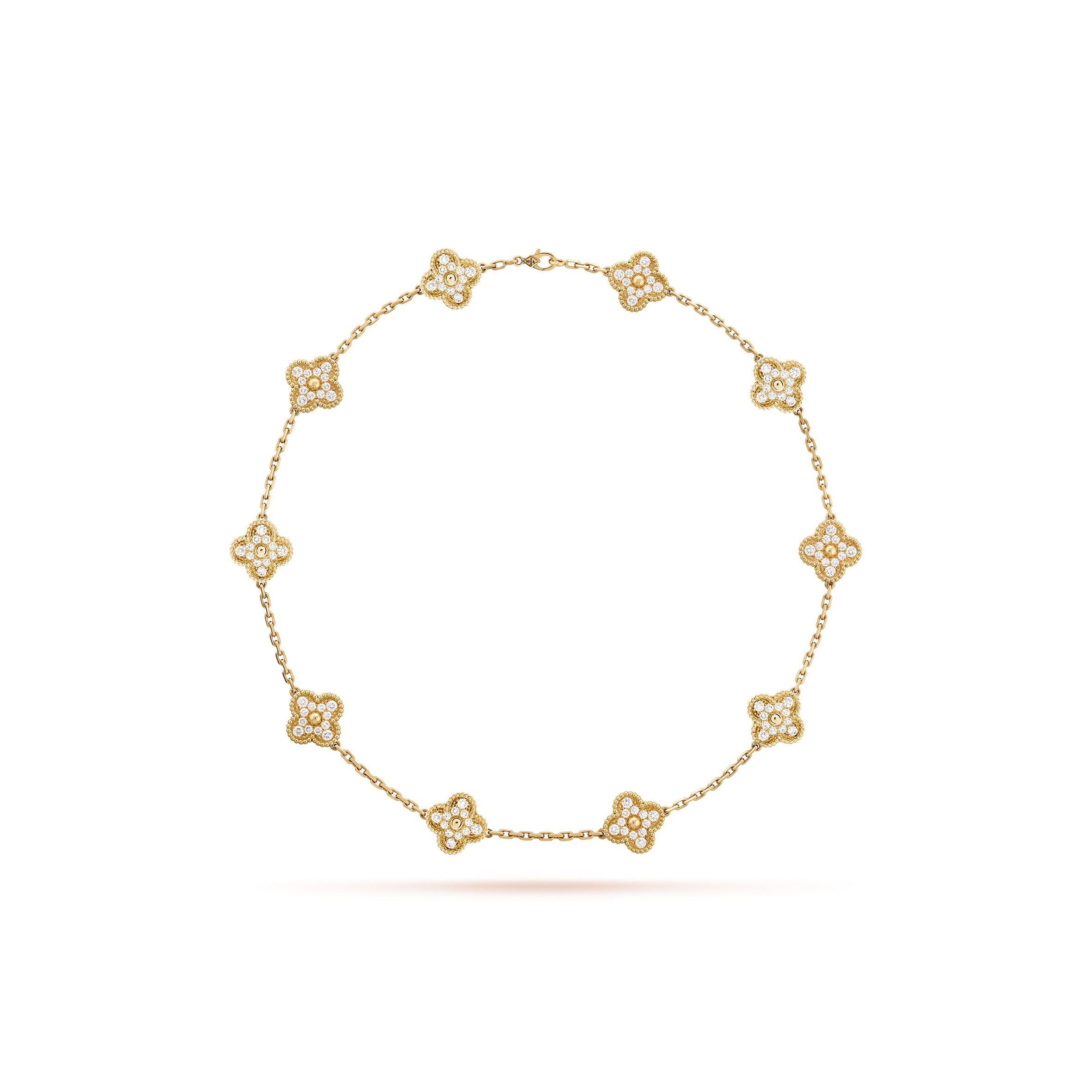 V*N CL*F arpels vintage alhambra necklace, 10 motifs - yellow gold, diamond  vcara42300